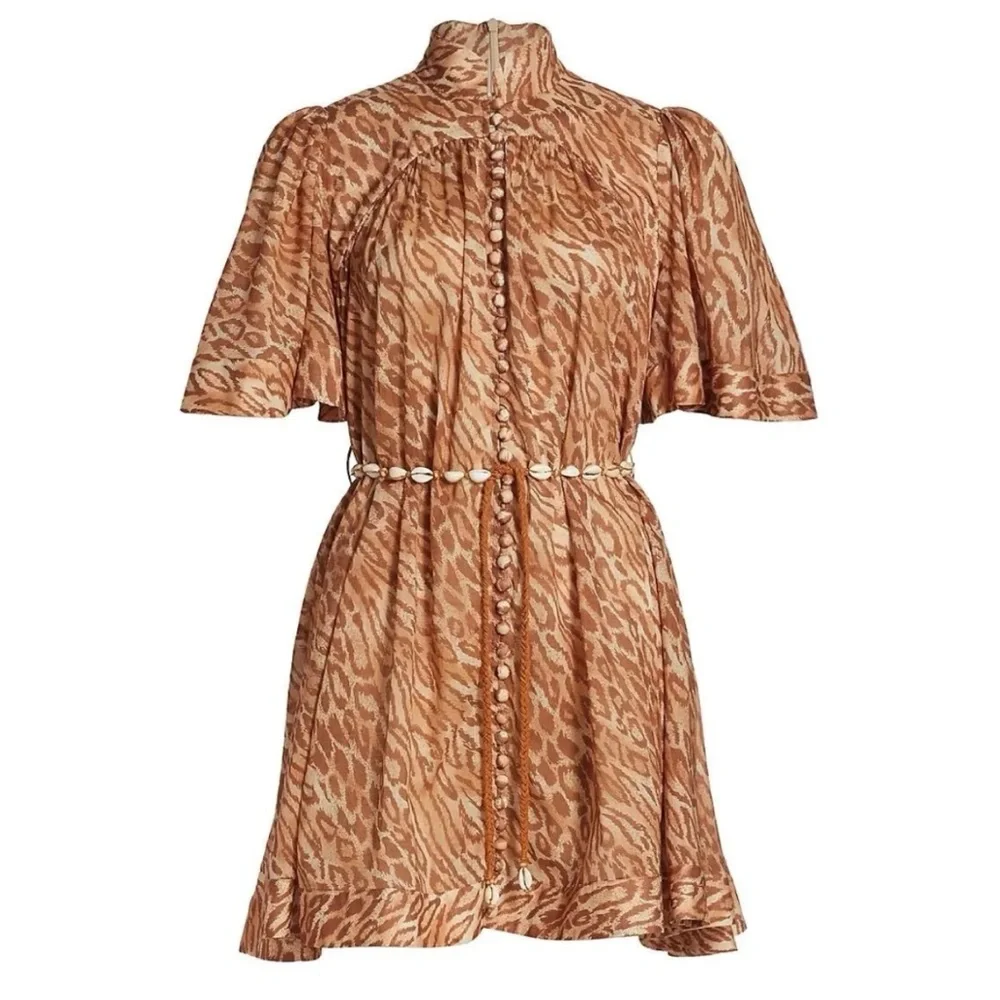 ZIMMERMANN Tropicana Flutter Sleeve Mini Dress in Leopard Size:1 US:6 - Picture 13 of 16